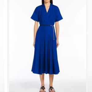 Max Mara Studio dress 8 Royal Blue Poplin cotton Alatri fit flare midi new $385